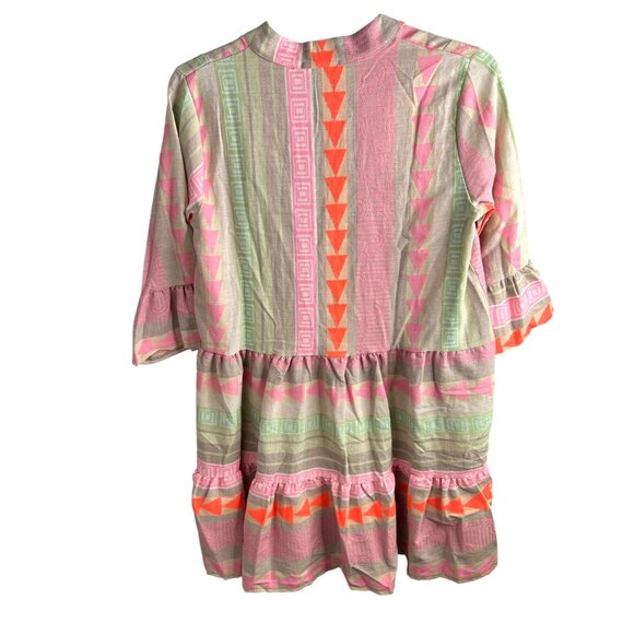 Anthropologie Luisa Perla Tiered Split Neck Bell Slevee Aztec Tribal Dress Small - Picture 4 of 16